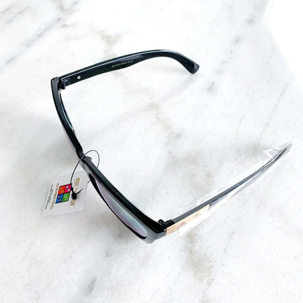 Mirrored Square Sunglasses Orange Gold Studs - Picture 4 of 11